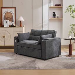 BTM 2-Seater Click Clack Sofa Bed with Cup Holders & USB Ports in Grey - thumbnail 7