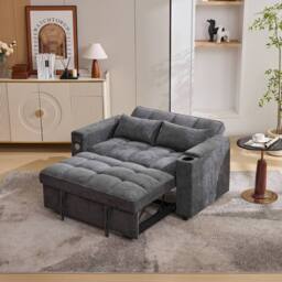 BTM 2-Seater Click Clack Sofa Bed with Cup Holders & USB Ports in Grey - thumbnail 6