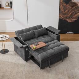 BTM 2-Seater Click Clack Sofa Bed with Cup Holders & USB Ports in Grey - thumbnail 3