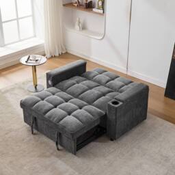 BTM 2-Seater Click Clack Sofa Bed with Cup Holders & USB Ports in Grey - thumbnail 4