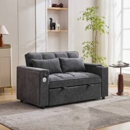 BTM 2-Seater Click Clack Sofa Bed with Cup Holders & USB Ports in Grey - thumbnail 9