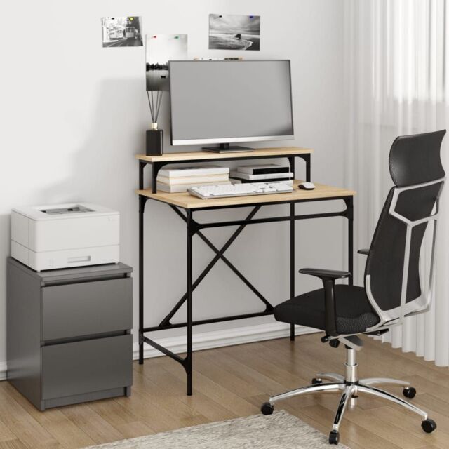 Berkfield Home Desk Sonoma Oak 80x50x90 cm Engineered Wood & Iron in Brown - Size: 80 x 50 x 90 cm - image 1