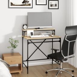 Berkfield Home Desk Sonoma Oak 80x50x90 cm Engineered Wood & Iron in Brown - Size: 80 x 50 x 90 cm - thumbnail 3