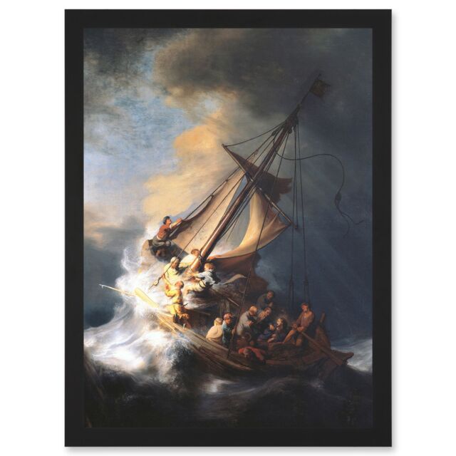 Artery8 Rembrandt Christ Storm On Lake Of Galilee Sailing Ship A4 Artwork Framed Wall Art Print in Black - image 1