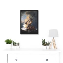 Artery8 Rembrandt Christ Storm On Lake Of Galilee Sailing Ship A4 Artwork Framed Wall Art Print in Black - thumbnail 2