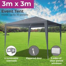 Neo 3Mx3M Light Weight Gazebo Waterproof Party Tent Marquee & Side Walls in Dark Grey - thumbnail 3