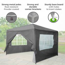 Neo 3Mx3M Light Weight Gazebo Waterproof Party Tent Marquee & Side Walls in Dark Grey - thumbnail 5
