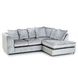 Furnishings For Less UK Crystal Crushed Velvet 3 to 4 Seater L Shaped Corner Sofa Right Hand Facing in Silver - thumbnail 2