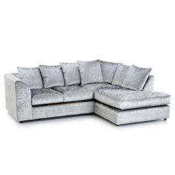 Furnishings For Less UK Crystal Crushed Velvet 3 to 4 Seater L Shaped Corner Sofa Right Hand Facing in Silver - thumbnail 1