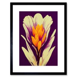 "Artery8 Wall Art Print Vibrant Saffron Crocus Flower Abstract in Violet Orange Cream Artwork Framed 9X7 Inch in Black - Size: W7"" x H9""" - thumbnail 1