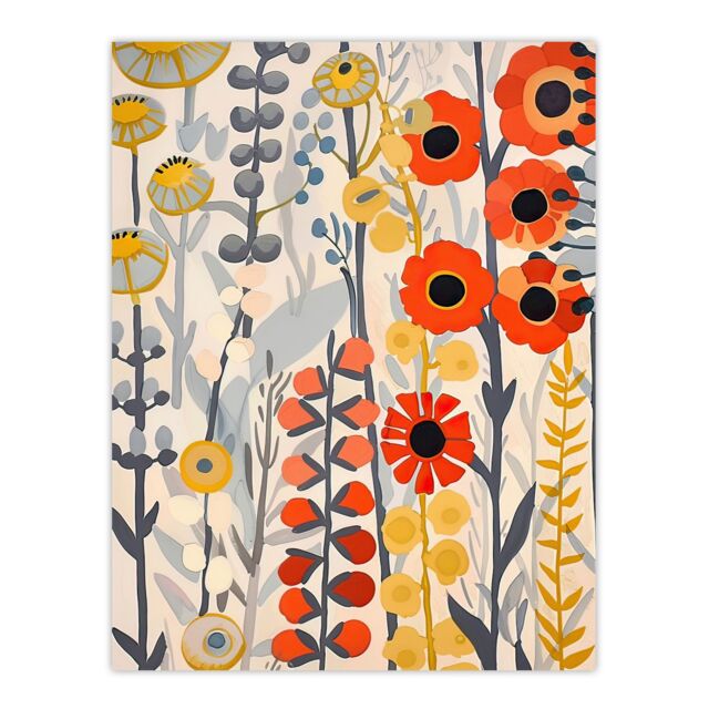 "Artery8 Red Yellow Wildflowers Painting Rustic Floral Wall Art Print - Size: W18"" x H24""" - image 1