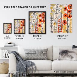 "Artery8 Red Yellow Wildflowers Painting Rustic Floral Wall Art Print - Size: W18"" x H24""" - thumbnail 3