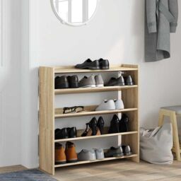Berkfield Home Shoe Rack Sonoma Oak 80x25x81 cm Engineered Wood in Brown - Size: 80 x 25 x 81 cm - thumbnail 3