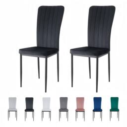 MCC Direct Set of 2 Velvet Dining Chairs Padded Upholstered Accent Chair Elle in Black