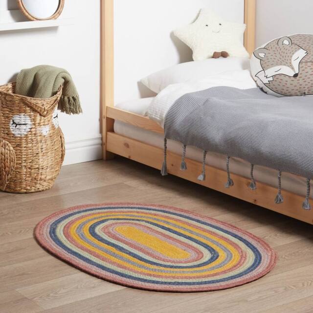 Wyld and Coco Kids Handwoven Jute Rug 70 x 100 cm Oval Multicolour - Size: 70 cm x 100 cm - image 1