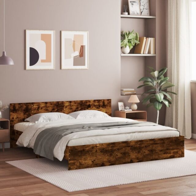 Berkfield Home Bed Frame without Mattress Smoked Oak 160x200 cm in Brown - image 1