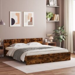 Berkfield Home Bed Frame without Mattress Smoked Oak 160x200 cm in Brown - thumbnail 1