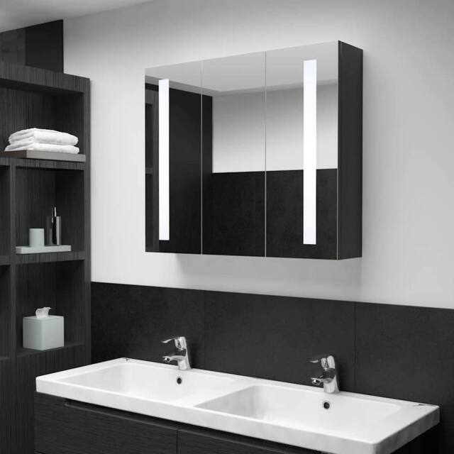 Berkfield Home LED Bathroom Mirror Cabinet 89x14x62 cm in Black - Size: 89 x 14 x 62 cm - image 1