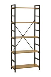Orsina Cross-Pattern Design 5 Tier Light Yellow Shelf Unit, Bookcase Shelving With Black Metal Frame, Storage Rack - thumbnail 5