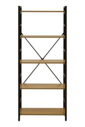 Orsina Cross-Pattern Design 5 Tier Light Yellow Shelf Unit, Bookcase Shelving With Black Metal Frame, Storage Rack - thumbnail 3