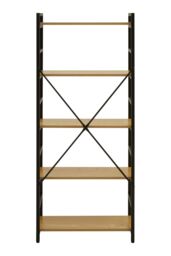 Orsina Cross-Pattern Design 5 Tier Light Yellow Shelf Unit, Bookcase Shelving With Black Metal Frame, Storage Rack - thumbnail 2