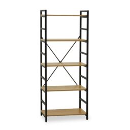 Orsina Cross-Pattern Design 5 Tier Light Yellow Shelf Unit, Bookcase Shelving With Black Metal Frame, Storage Rack - thumbnail 1