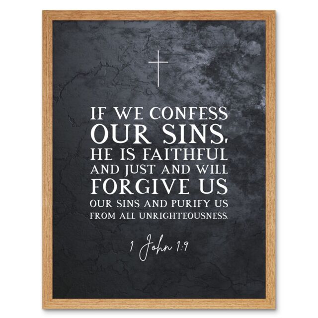 Artery8 Wall Art Print 1 John 1:9 Confess He is Faithful & Just Forgive Us Our Sins Christian Bible Verse Quote Scripture Typography Art Framed - image 1