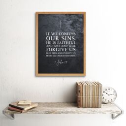 Artery8 Wall Art Print 1 John 1:9 Confess He is Faithful & Just Forgive Us Our Sins Christian Bible Verse Quote Scripture Typography Art Framed - thumbnail 2