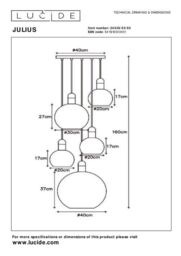 Lucide 'JULIUS' Dimmable Stylish Indoor Vintage Cluster Pendant Light 5xE27 in Grey - thumbnail 4