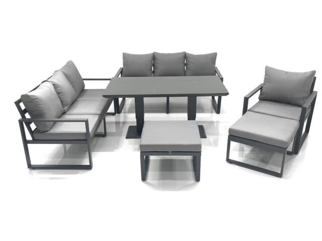Fimous Outdoor Garden Furniture Set Aluminium Lounge Sofa Adjustable Rising Lifting Dining Table Sets with 2 Big Footstools Dark Grey - image 1