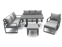 Fimous Outdoor Garden Furniture Set Aluminium Lounge Sofa Adjustable Rising Lifting Dining Table Sets with 2 Big Footstools Dark Grey - thumbnail 1