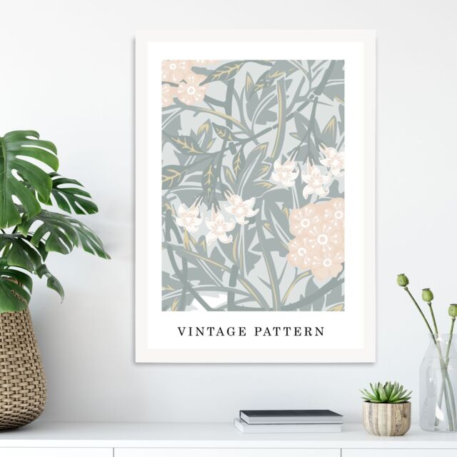 ARTZE William Morris Jasmine in Green & Peach Art Print / White Frame / SIZE: A4 - image 1