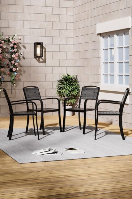 Living and Home Black Outdoor Garden Dining Armchairs Set of 4 in Grey - image 1