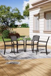 Living and Home Black Outdoor Garden Dining Armchairs Set of 4 in Grey - thumbnail 2