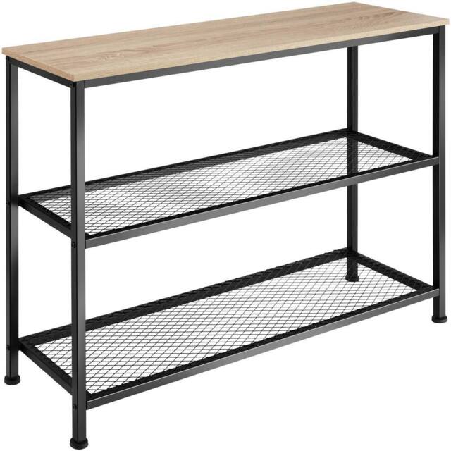 tectake Console Table Bristol - With Tabletop & 2 Wire Shelves in Light Oak - image 1
