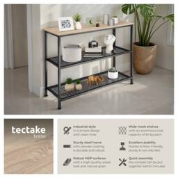 tectake Console Table Bristol - With Tabletop & 2 Wire Shelves in Light Oak - thumbnail 2