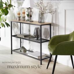 tectake Console Table Bristol - With Tabletop & 2 Wire Shelves in Light Oak - thumbnail 7