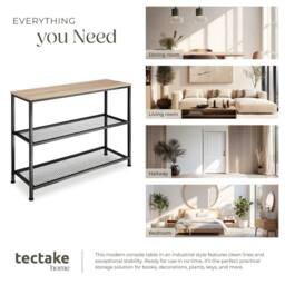 tectake Console Table Bristol - With Tabletop & 2 Wire Shelves in Light Oak - thumbnail 5