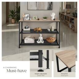 tectake Console Table Bristol - With Tabletop & 2 Wire Shelves in Light Oak - thumbnail 4