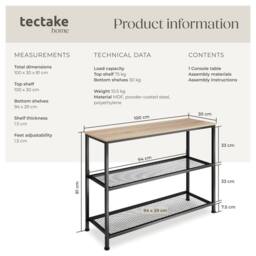tectake Console Table Bristol - With Tabletop & 2 Wire Shelves in Light Oak - thumbnail 6