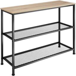 tectake Console Table Bristol - With Tabletop & 2 Wire Shelves in Light Oak