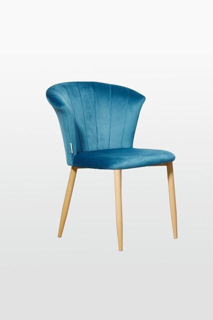 Life Interiors Single Elsa Velvet Dining Chair with Wooden Legs, Curved Back & Comfortable Seating in Blue - image 1