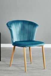 Life Interiors Single Elsa Velvet Dining Chair with Wooden Legs, Curved Back & Comfortable Seating in Blue - thumbnail 2