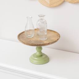 Melody Maison Round Sage Green & Mango Wood Bobble Detail Cake Display Stand