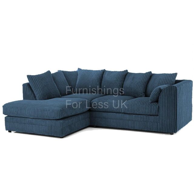 Furnishings For Less UK Luxor Jumbo Cord 4 Seater Corner sofa Left Hand Facing in Blue - image 1