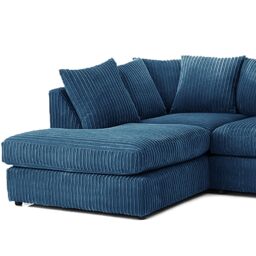 Furnishings For Less UK Luxor Jumbo Cord 4 Seater Corner sofa Left Hand Facing in Blue - thumbnail 2