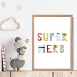 ARTZE Cute Super Hero Scandi Quote Framed Print SIZE: A3 with Oak Frame in Pale Blue - Size: A2 - thumbnail 2