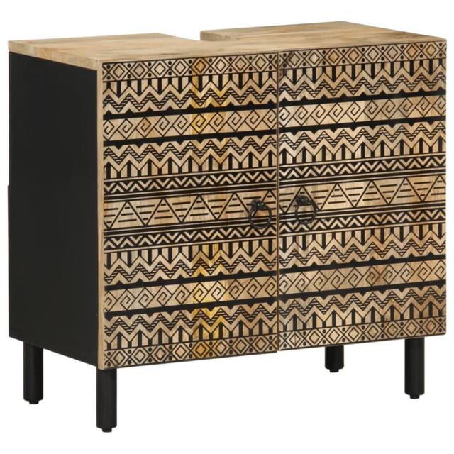 Berkfield Home Bathroom Sink Cabinet Black 62x33x58 cm Solid Wood Mango - Size: 62 x 33 x 58 cm - image 1