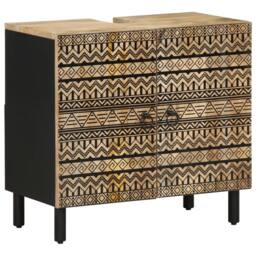 Berkfield Home Bathroom Sink Cabinet Black 62x33x58 cm Solid Wood Mango - Size: 62 x 33 x 58 cm - thumbnail 1