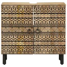 Berkfield Home Bathroom Sink Cabinet Black 62x33x58 cm Solid Wood Mango - Size: 62 x 33 x 58 cm - thumbnail 3
